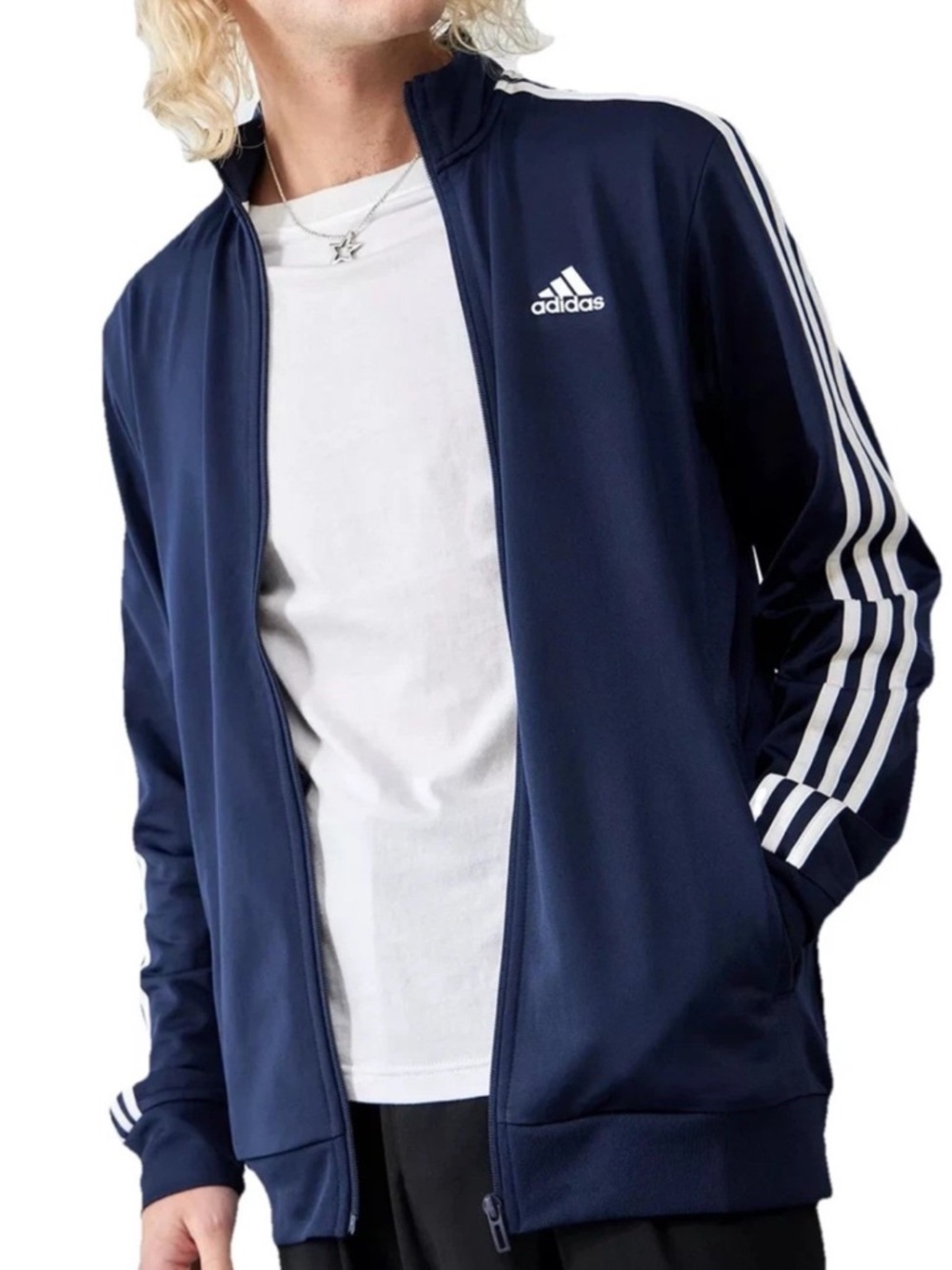 Adidas Mens Track Jacket 3 Stripe Full Zip Navy Sz Med NWOT Activewear Training